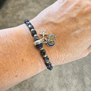 Sapphire Sun, Moon, and Stars Adjustable Bracelet