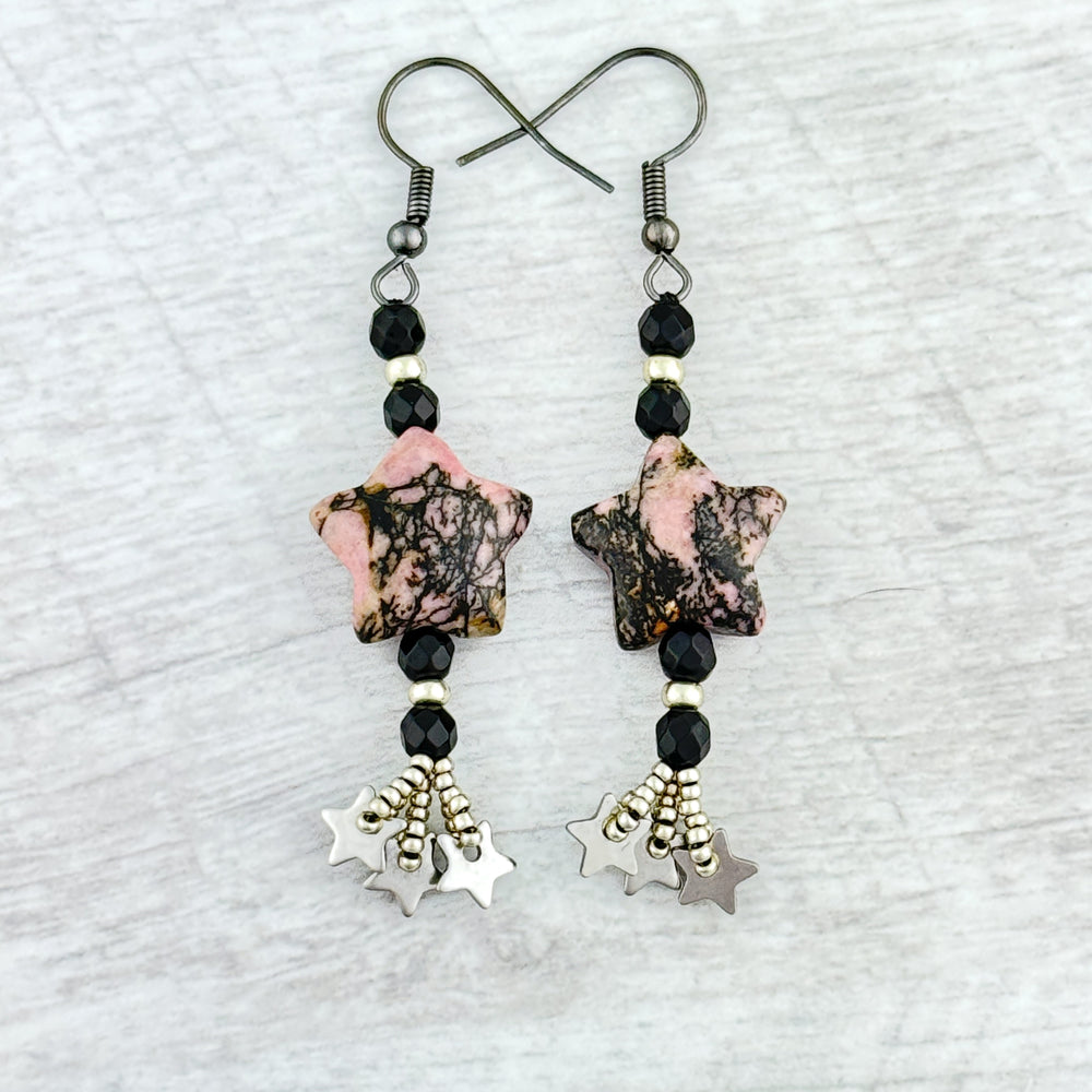 Rhodonite Star Earrings - SOLD