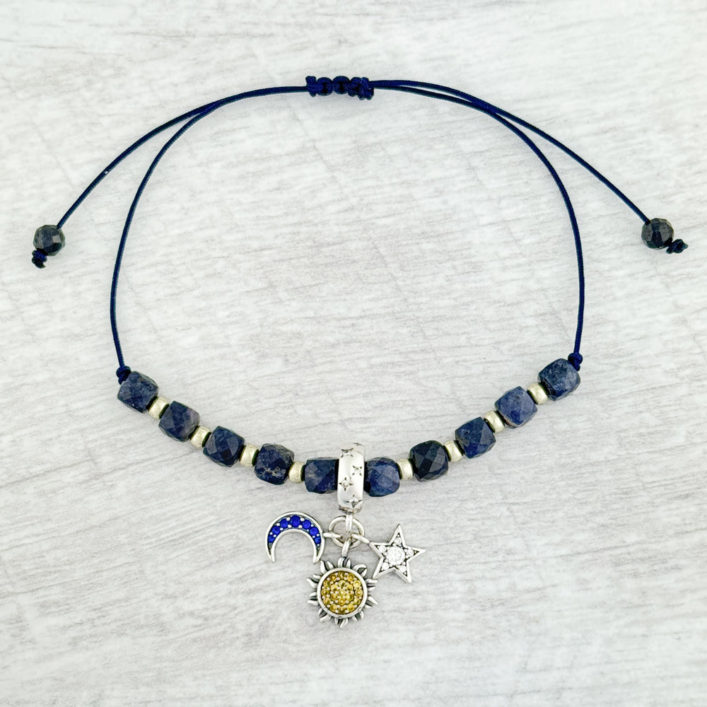 Sapphire Sun, Moon, and Stars Adjustable Bracelet